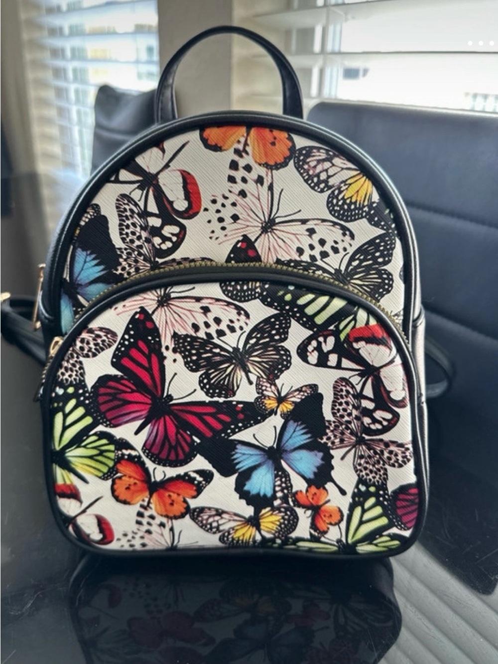 Butterfly Print Mini Backpack - Black Trim